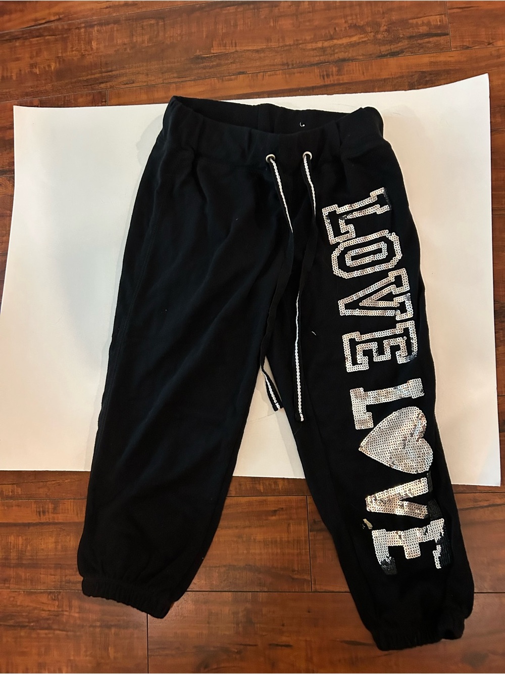Women’s Black 'LOVE' Sequin Jogger Sweatpants size M